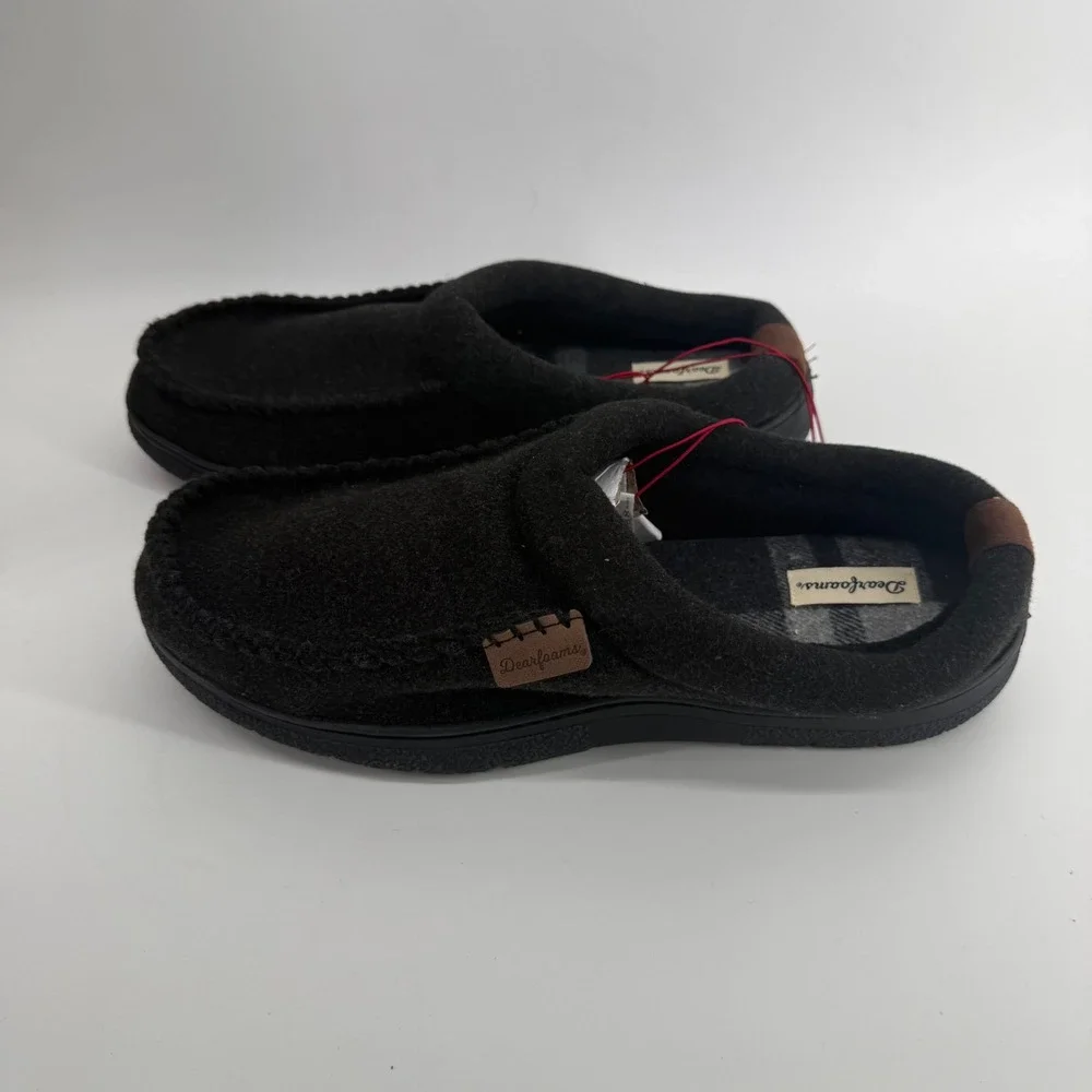 Dearfoams Mens‎ Wool Blend Memory Foam Moccasin Slippers Black XL 13-14